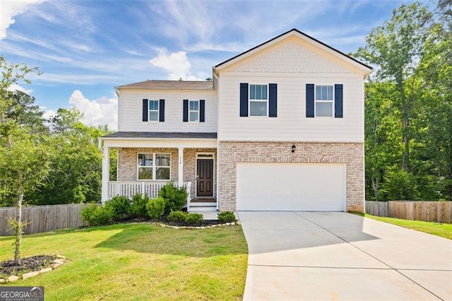312 Deer Run Dr, Dallas, GA 30132 - view of front of house with brick siding, a garage, a porch, and concrete driveway