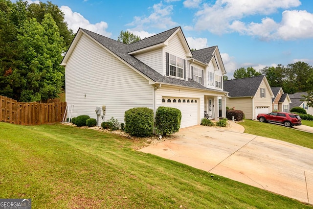 7282 Litany Ct, Flowery Branch, GA 30542 - view of side of property with concrete driveway, a shingled roof, and a garage