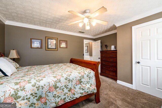 7282 Litany Ct, Flowery Branch, GA 30542 - carpeted bedroom featuring a ceiling fan and ornamental molding