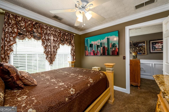 7282 Litany Ct, Flowery Branch, GA 30542 - carpeted bedroom featuring ceiling fan and ornamental molding