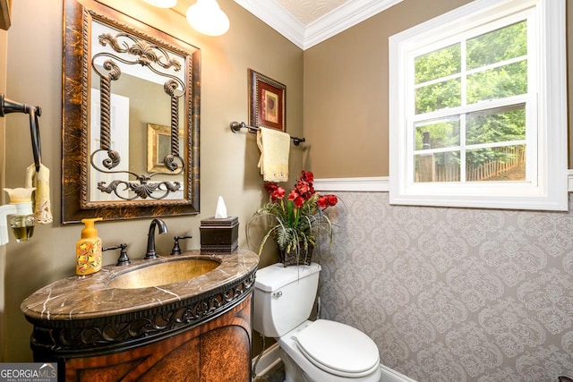 7282 Litany Ct, Flowery Branch, GA 30542 - bathroom with vanity and crown molding