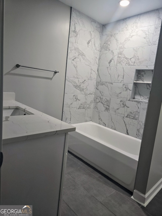 5425 Herndon Blvd, Morrow, GA 30260 - bathroom featuring vanity, shower / bathtub combination, and recessed lighting