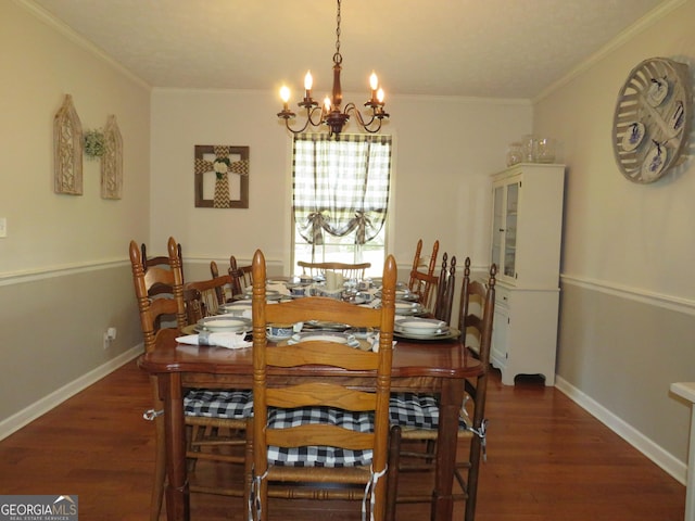 141 Cherokee Cir, Cedartown, GA 30125 - dining space with a chandelier, wood finished floors, crown molding, and baseboards