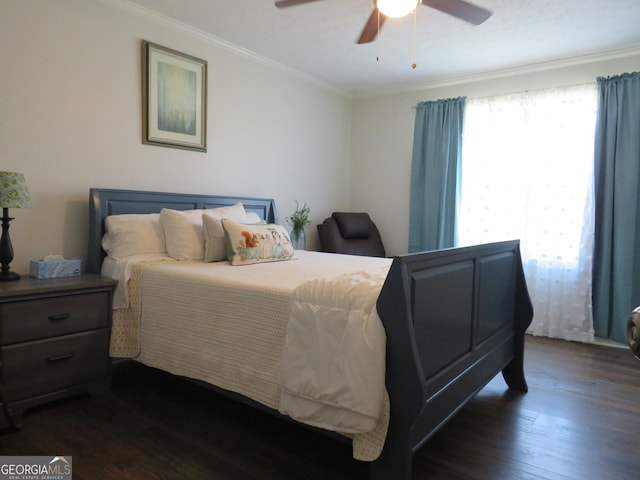 141 Cherokee Cir, Cedartown, GA 30125 - bedroom featuring crown molding, dark wood-style floors, and a ceiling fan