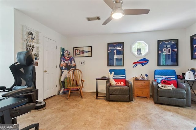 141 Mills Creek Path, Hiram, GA 30141 - living area featuring a ceiling fan and an office area