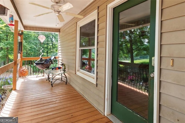 141 Mills Creek Path, Hiram, GA 30141 - wooden porch featuring ceiling fan