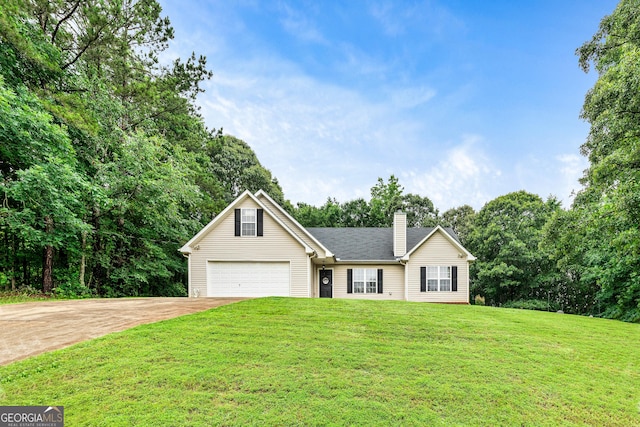 460 Old Tree Dr, Jackson, GA 30233 - ranch-style home with a chimney, a front lawn, and driveway