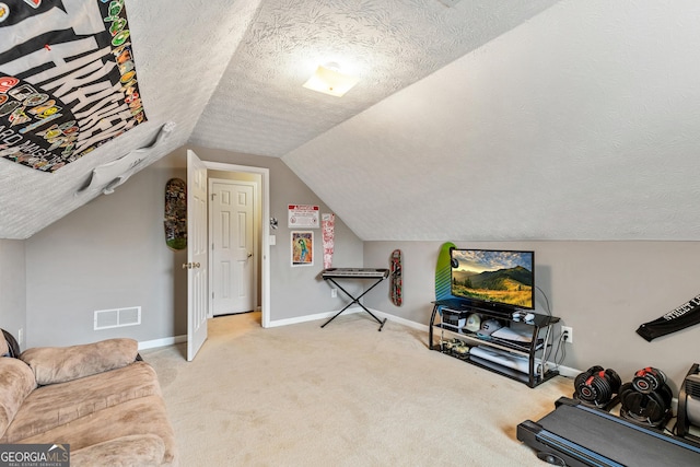 460 Old Tree Dr, Jackson, GA 30233 - additional living space featuring a textured ceiling, baseboards, vaulted ceiling, and carpet flooring