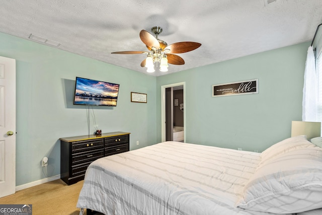 460 Old Tree Dr, Jackson, GA 30233 - bedroom with light colored carpet, baseboards, a ceiling fan, and a textured ceiling