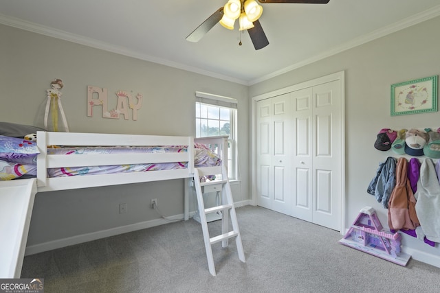 510 Braves Field Dr, Guyton, GA 31312 - bedroom featuring carpet floors, crown molding, a closet, and baseboards