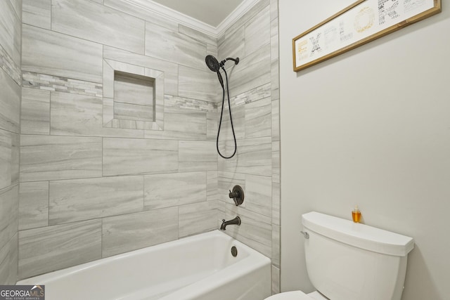 510 Braves Field Dr, Guyton, GA 31312 - full bathroom featuring toilet, shower / washtub combination, and ornamental molding