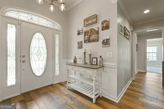 510 Braves Field Dr, Guyton, GA 31312 - entrance foyer featuring wood-type flooring, ornamental molding, and recessed lighting