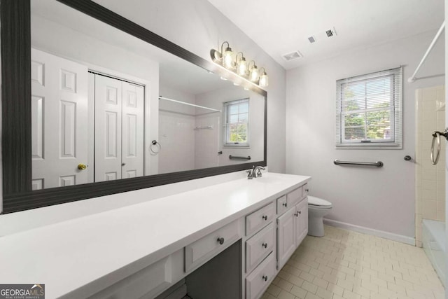 2903 Ashebrooke Dr NE, Marietta, GA 30068 - bathroom with vanity, toilet, baseboards,  shower combination, and tile patterned floors