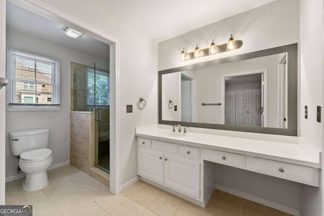 2903 Ashebrooke Dr NE, Marietta, GA 30068 - full bath featuring vanity, toilet, a shower stall, baseboards, and tile patterned floors