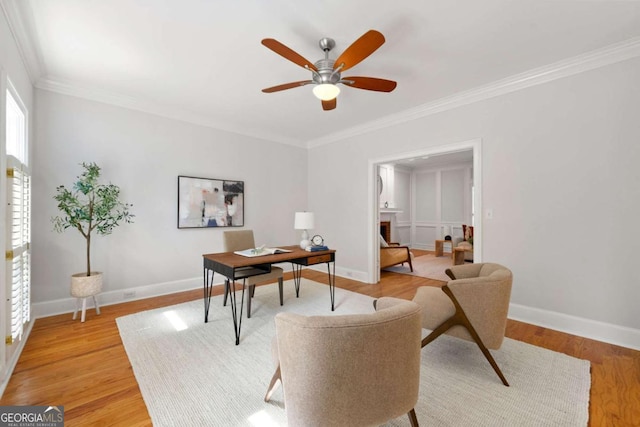 2903 Ashebrooke Dr NE, Marietta, GA 30068 - office space featuring a ceiling fan, ornamental molding, light wood-type flooring, and baseboards