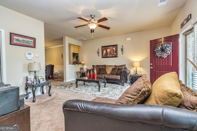 874 Crescent Ln Unit 52, Griffin, GA 30224 - carpeted living room with ceiling fan and baseboards