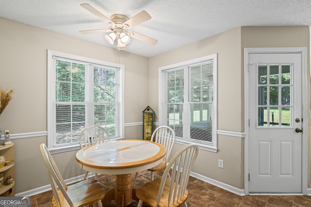 45 Paces Landing Dr, Newnan, GA 30263 - dining space featuring a ceiling fan, baseboards, and a textured ceiling