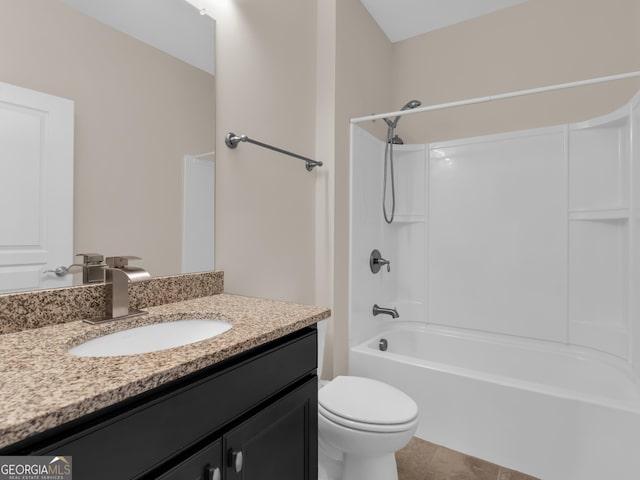 302 Burberry Ct, Griffin, GA 30223 - full bathroom with vanity, toilet, shower / bathtub combination, and tile patterned floors