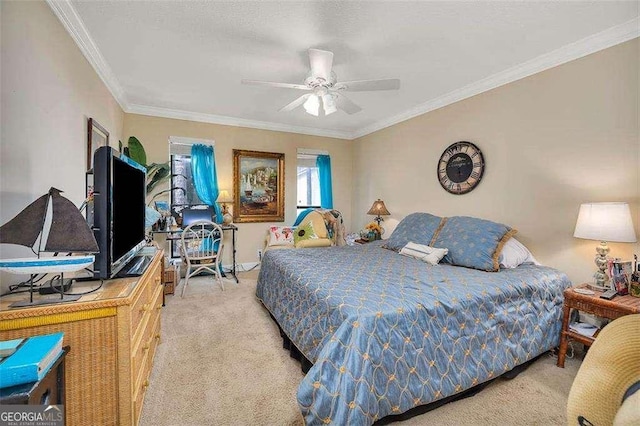 2510 Demere Rd Unit 7, Saint Simons, GA 31522 - bedroom with carpet, crown molding, a ceiling fan, and baseboards