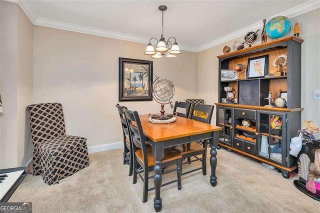 2510 Demere Rd Unit 7, Saint Simons, GA 31522 - carpeted dining area with a chandelier, ornamental molding, and baseboards