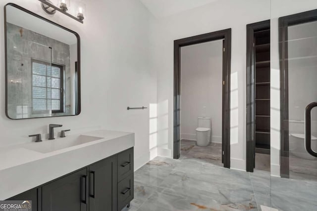 245 Traditions Dr, Alpharetta, GA 30004 - bathroom with vanity and marble tiled floors