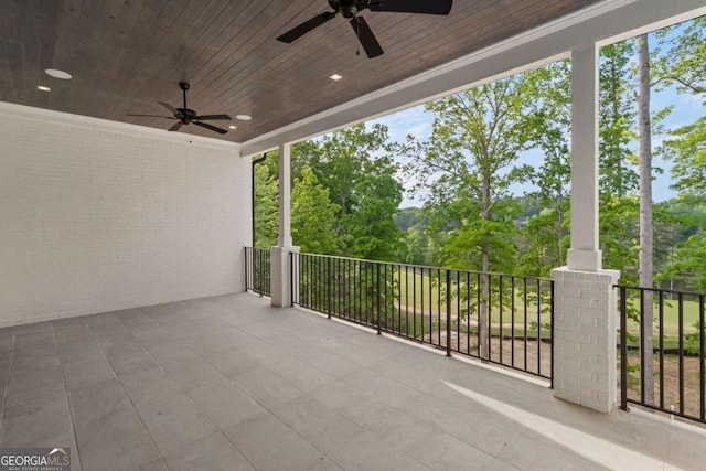 245 Traditions Dr, Alpharetta, GA 30004 - view of patio / terrace with ceiling fan and view of wooded area