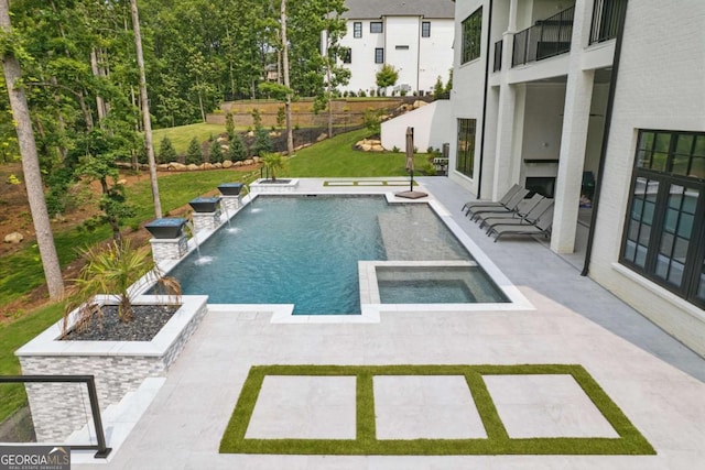245 Traditions Dr, Alpharetta, GA 30004 - view of pool featuring a patio and a pool with connected hot tub
