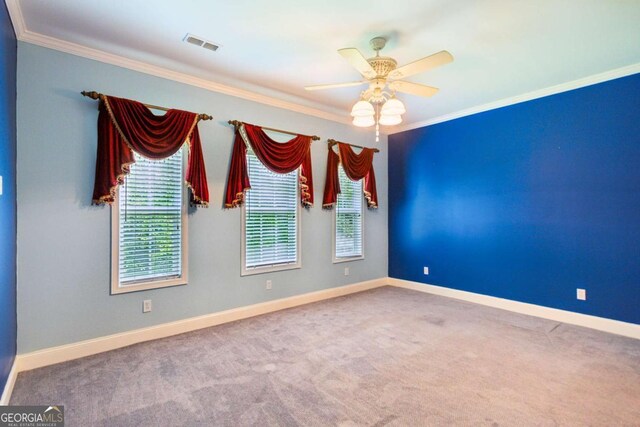 99 Rainwater Ln, Dallas, GA 30157 - carpeted empty room featuring ceiling fan and crown molding