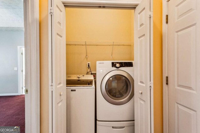99 Rainwater Ln, Dallas, GA 30157 - laundry room featuring independent washer and dryer and carpet flooring