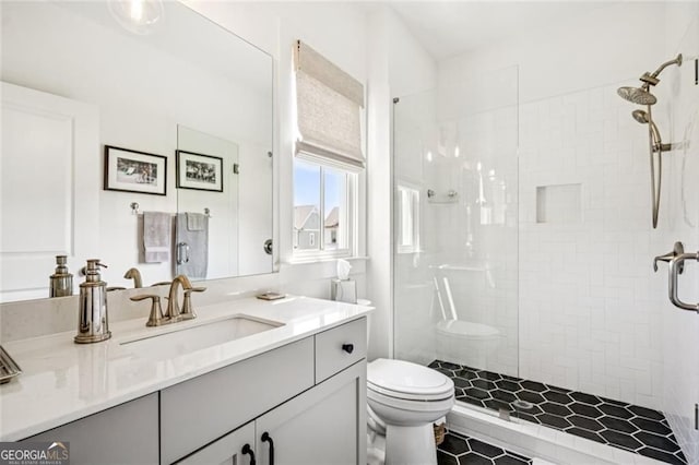 1057 Crossroads Trl, Milton, GA 30004 - full bathroom featuring a shower stall, vanity, and tile patterned flooring