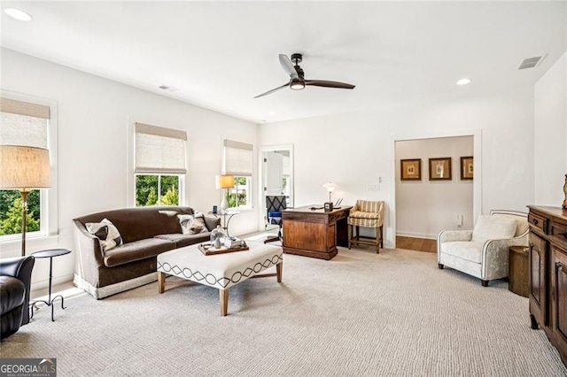 1057 Crossroads Trl, Milton, GA 30004 - carpeted living room with recessed lighting and a ceiling fan