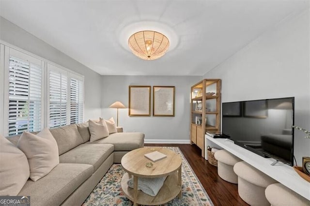 2 Arpege Way NW, Atlanta, GA 30327 - living area with dark wood-type flooring, baseboards, and an office area