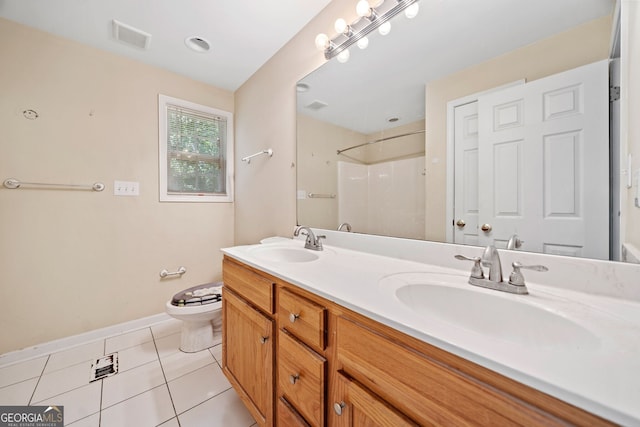 2958 Paul Harris Rd, Dallas, GA 30157 - bathroom with double vanity, a shower, and tile patterned flooring