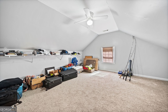 2958 Paul Harris Rd, Dallas, GA 30157 - recreation room featuring carpet flooring, vaulted ceiling, and a ceiling fan
