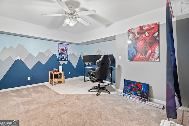 2958 Paul Harris Rd, Dallas, GA 30157 - tiled office with carpet and a ceiling fan