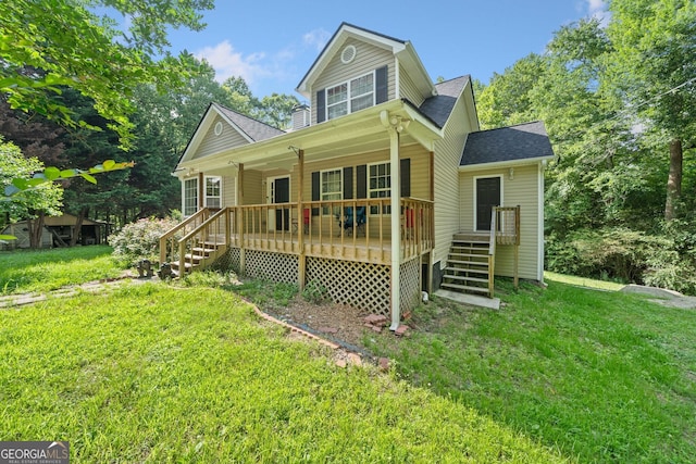 2958 Paul Harris Rd, Dallas, GA 30157 - view of front facade featuring roof with shingles, a front yard, and stairway