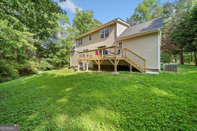 2958 Paul Harris Rd, Dallas, GA 30157 - rear view of property featuring a deck, stairway, a lawn, and a shingled roof