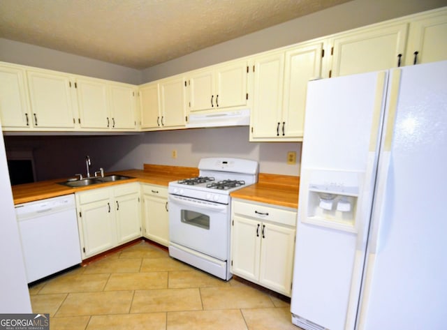 775 Heritage Valley Rd, Norcross, GA 30093 - kitchen with white appliances, under cabinet range hood, a sink, and white cabinets