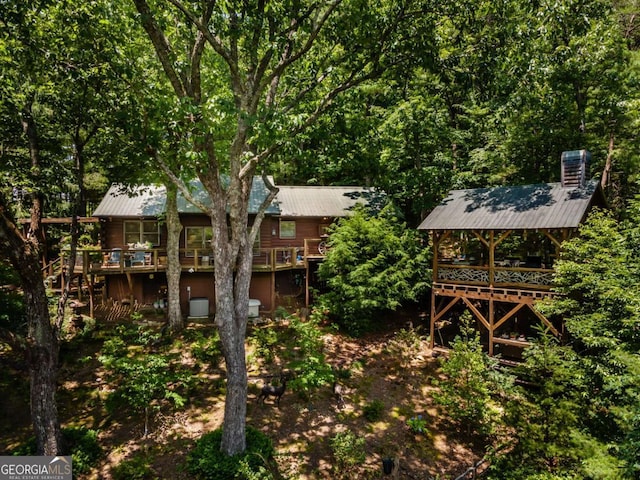 371 Little Rock Creek Ct, Cherry Log, GA 30522 - view of yard featuring a wooden deck, stairway, and a view of trees