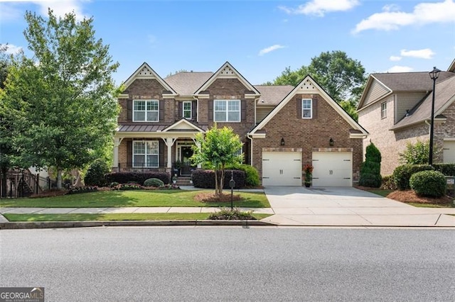 2680 Augeron Ct, Alpharetta, GA 30004 - craftsman-style house featuring concrete driveway, a front yard, brick siding, and a garage