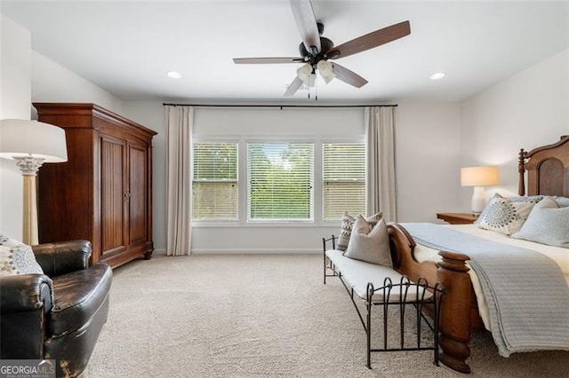 2680 Augeron Ct, Alpharetta, GA 30004 - bedroom featuring light colored carpet, recessed lighting, and a ceiling fan