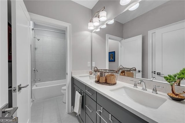 6445 Lucent Ln, Atlanta, GA 30328 - bathroom with toilet, double vanity, tile patterned floors, and washtub / shower combination
