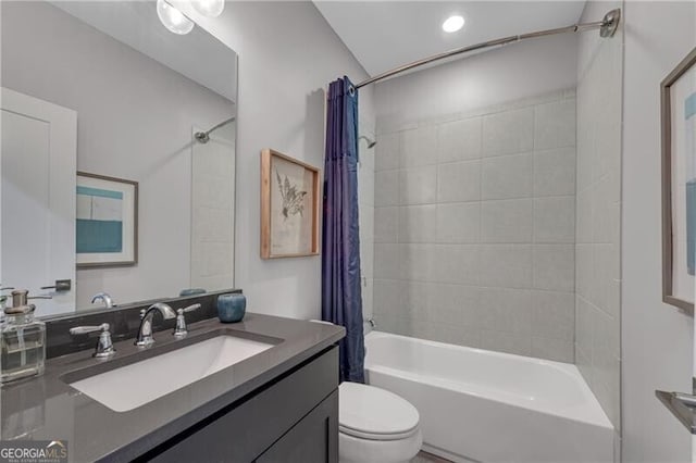6445 Lucent Ln, Atlanta, GA 30328 - bathroom with shower / bath combo, vanity, toilet, and recessed lighting