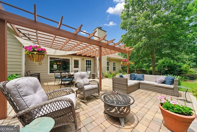 3633 Gilpin Ct, Lawren, GA 30044 - view of patio / terrace featuring an outdoor living space with a fire pit and a pergola