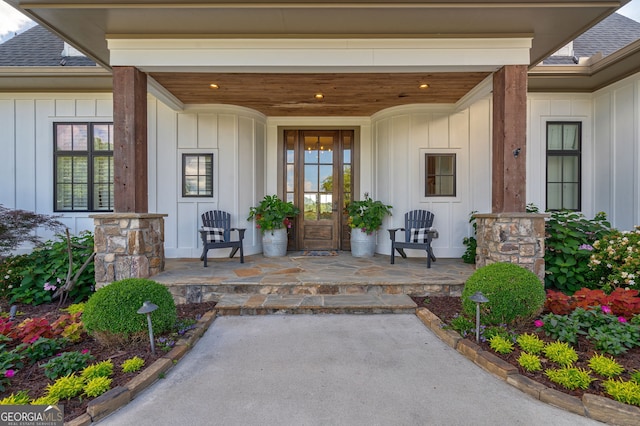 3315 Chandler Rd, Good Hope, GA 30641 - property entrance with covered porch, board and batten siding, and a shingled roof