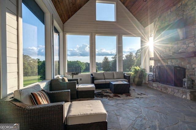 3315 Chandler Rd, Good Hope, GA 30641 - sunroom with wood ceiling and high vaulted ceiling