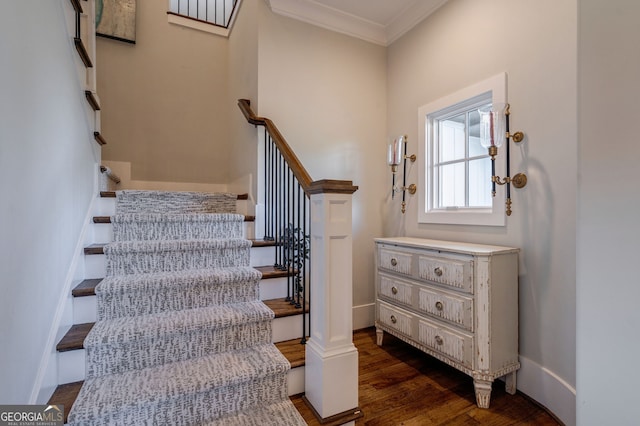 3315 Chandler Rd, Good Hope, GA 30641 - stairway featuring wood finished floors and crown molding