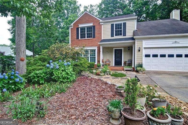 2212 Mcquiston Dr SW, Marietta, GA 30064 - traditional-style house with concrete driveway, a chimney, an attached garage, and board and batten siding