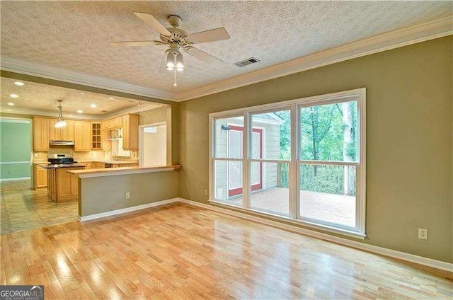 2212 Mcquiston Dr SW, Marietta, GA 30064 - kitchen featuring ornamental molding, light wood finished floors, range, under cabinet range hood, and baseboards