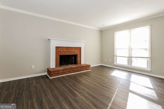 687 Redland Dr Unit 687, Riverdale, GA 30238 - unfurnished living room with dark wood finished floors, ornamental molding, and a brick fireplace